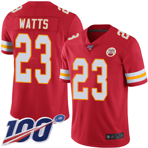 Men Kansas City Chiefs #23 Watts Armani Red Team Color Vapor Untouchable Limited Player 100th Season Football Nike NFL Jersey->kansas city chiefs->NFL Jersey